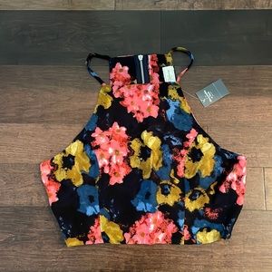 Multi color floral zip back tank top